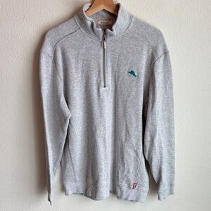 TOMMY BAHAMA Relax Mens Antigua Half Quarter Zip Pullover Heather Grey Large